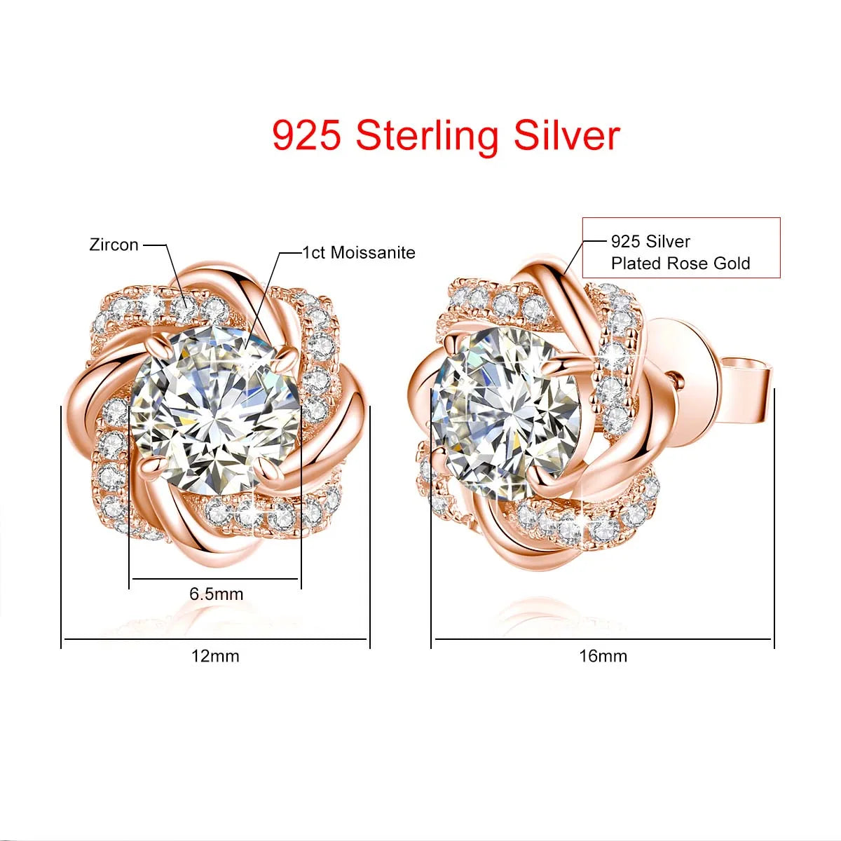 14K Gold Filled Floral Moissanite Stud Earrings