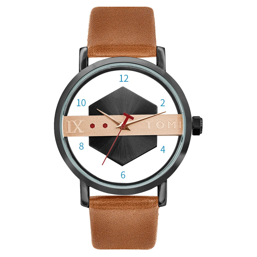 Men's Minimalist Leather Quartz Watchmen watch, minimalist watch, leather strap watch, quartz watch, casual watch, fashion accessories, skeleton style watch, business casual watch, wristwatch