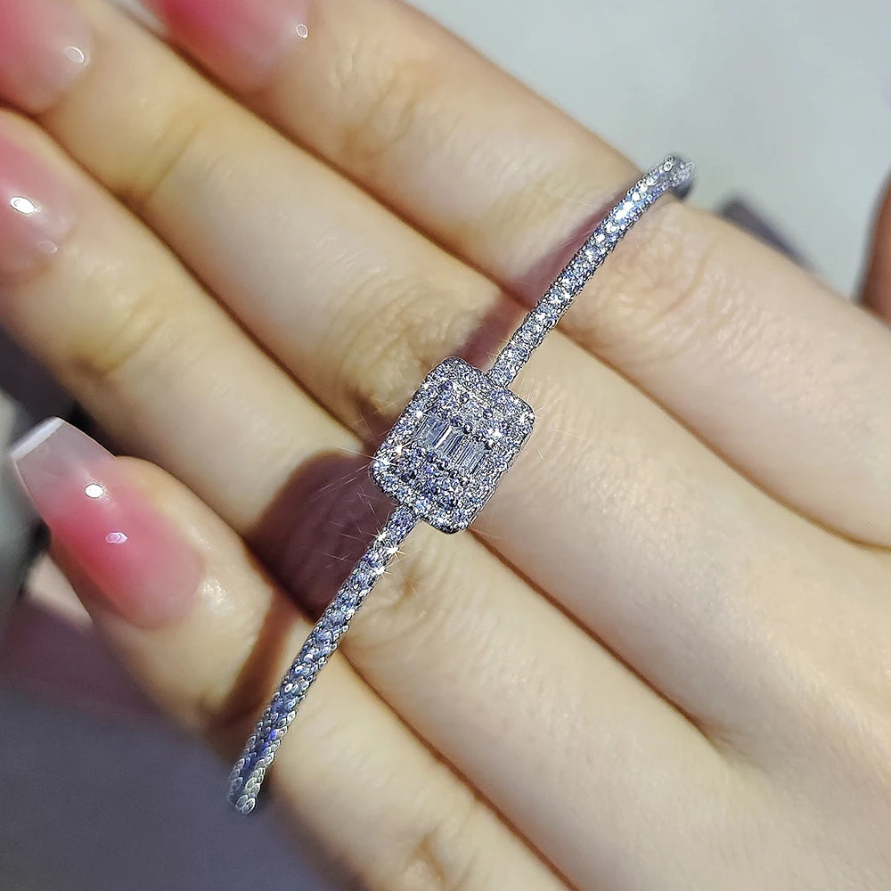 Rectangular Cubic Zirconia Bangle Bracelet