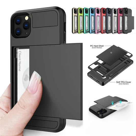 Slide Wallet Credit Card Slot Phone Case For iPhone