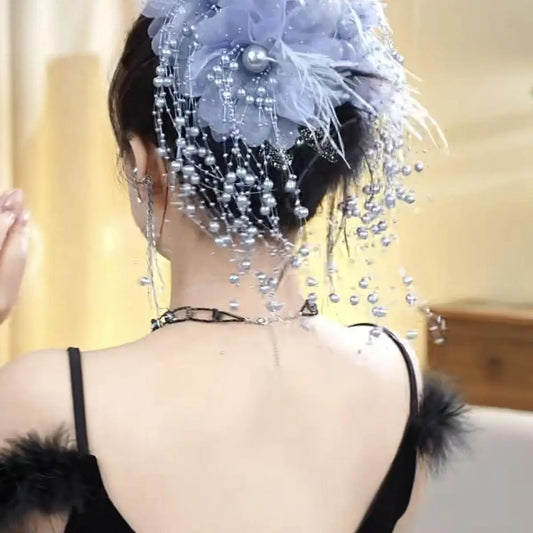 Floral Feather Pearl Hair Claw Clip