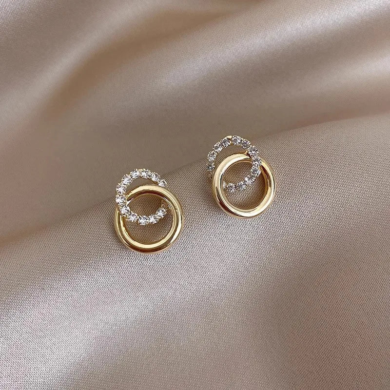Gold Color Double Hoop Geometric Stud Earrings