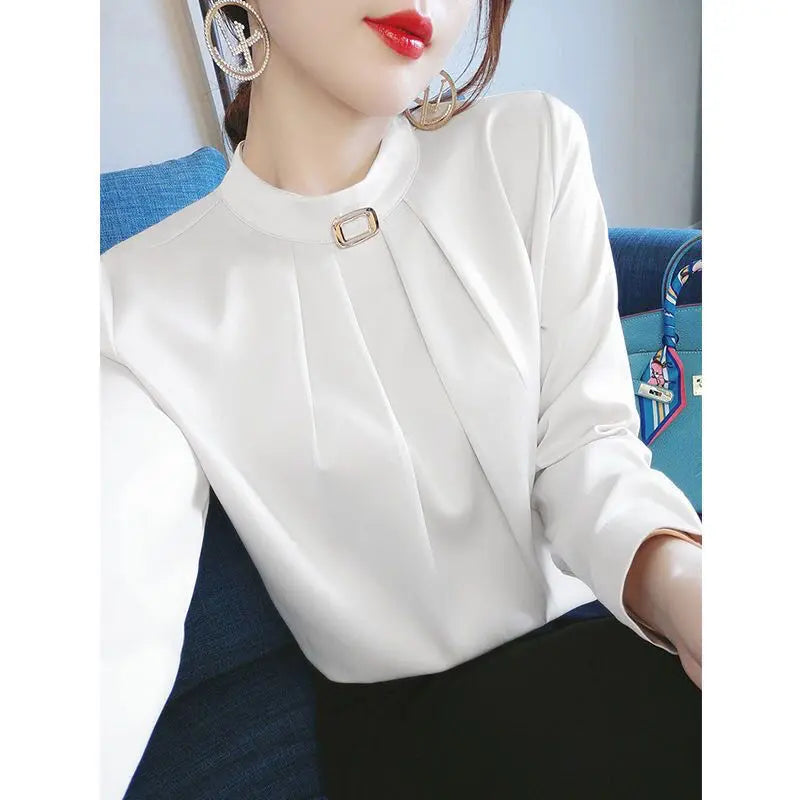Solid Color Office Pleated Blouse
