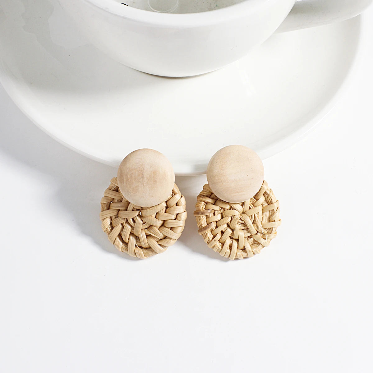 AENSOA Boho Handmade Geometric Wooden Drop Earrings