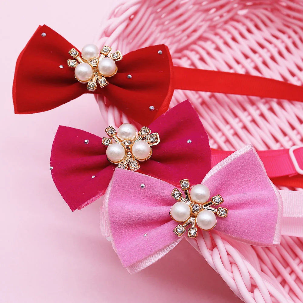 Winter Dog Bowtie Set with Diamond Design