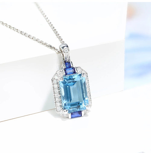 Practical Household Accessory – Exquisite Simulation Aquamarine Two-Piece Rings Pendant Necklace – pp