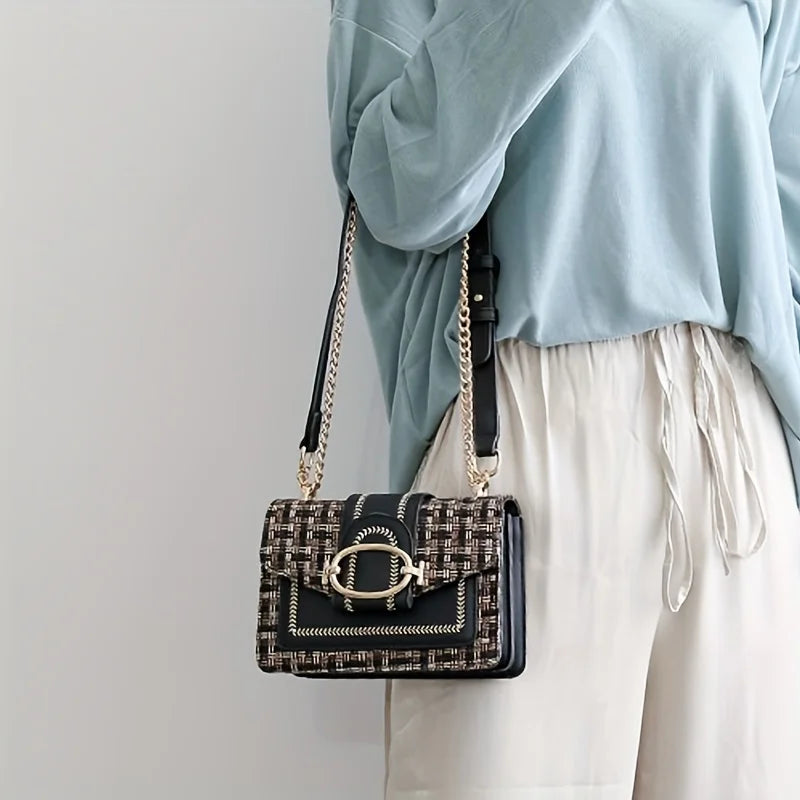 Chic Mini Plaid Tweed Crossbody Bag