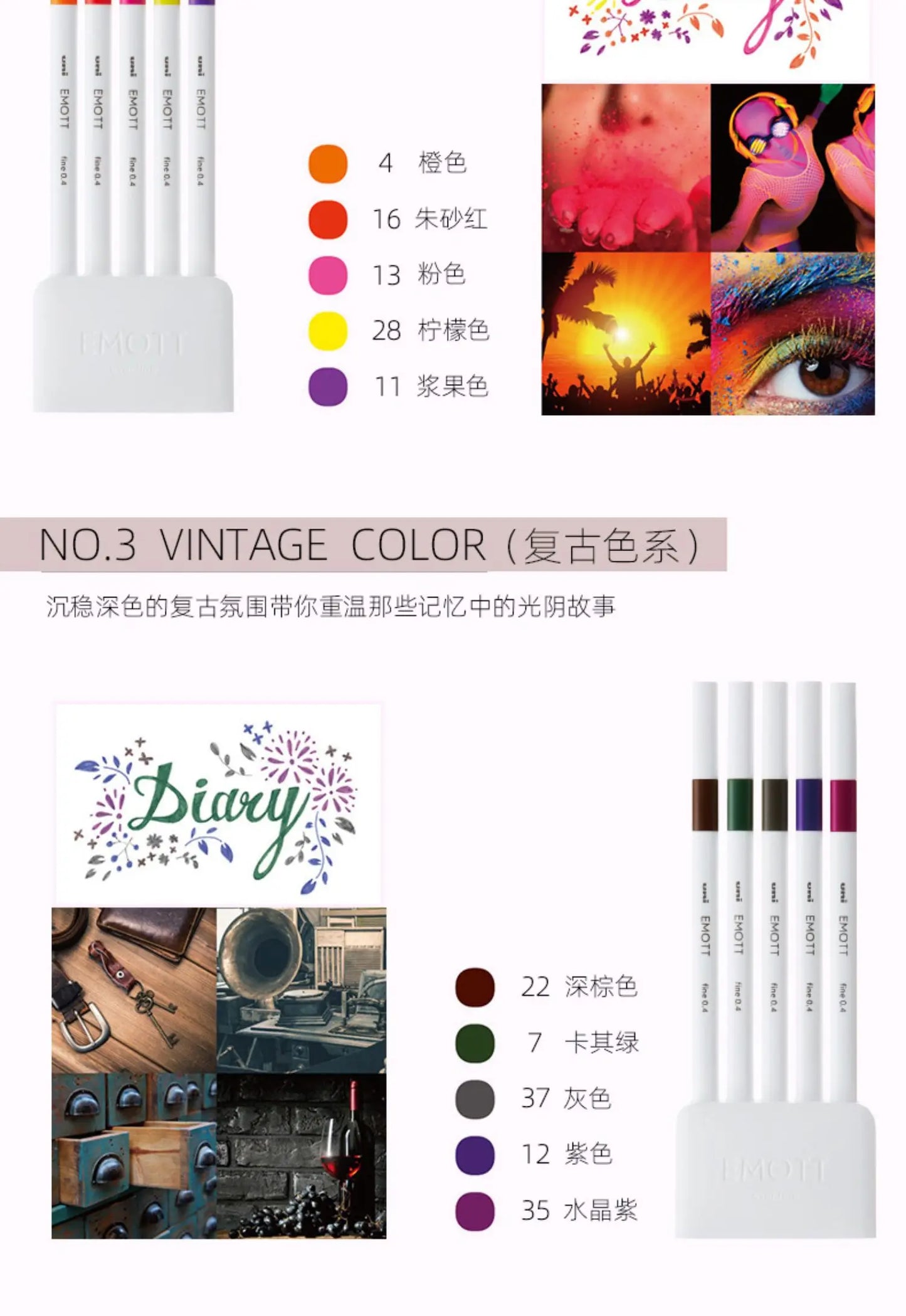5pc Uni EMOTT Fiber Marker Pen water-based
