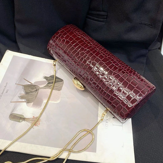 Burgundy Croc-Embossed Evening Clutch