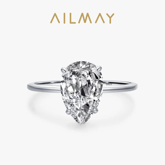 Ailmay Real 925 Sterling Silver Luxury 3ct Water Drop Shape Ring