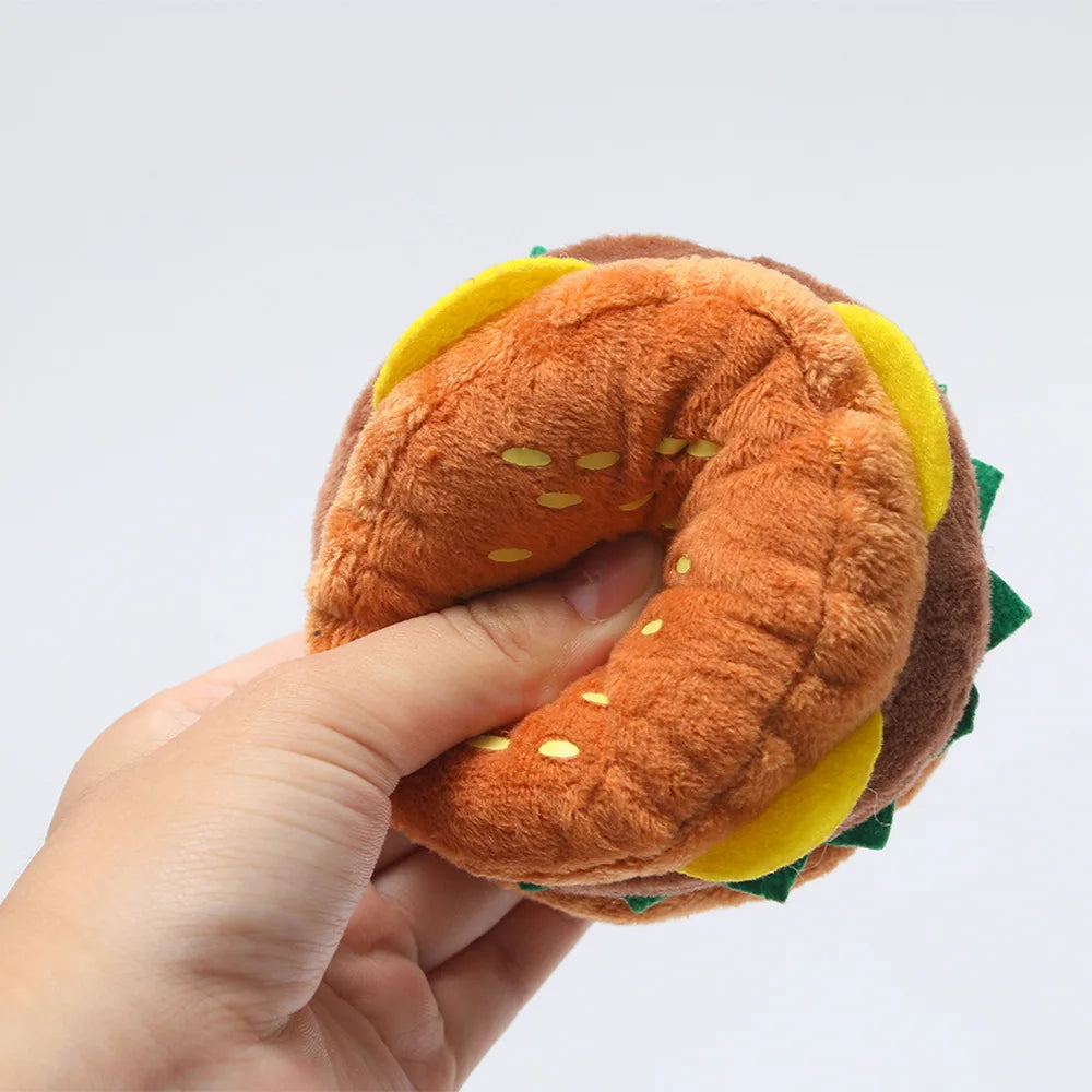 Hamburger Plush Squeaky Dog Chew Toy
