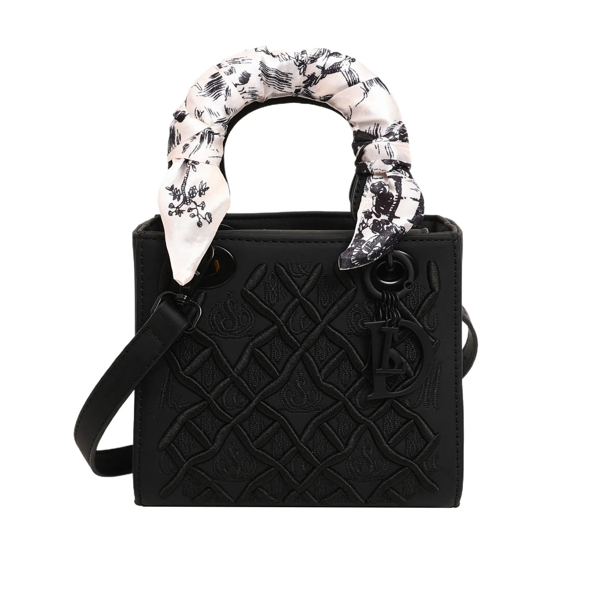 Embroidered Top Handle Crossbody Bag with Scarf