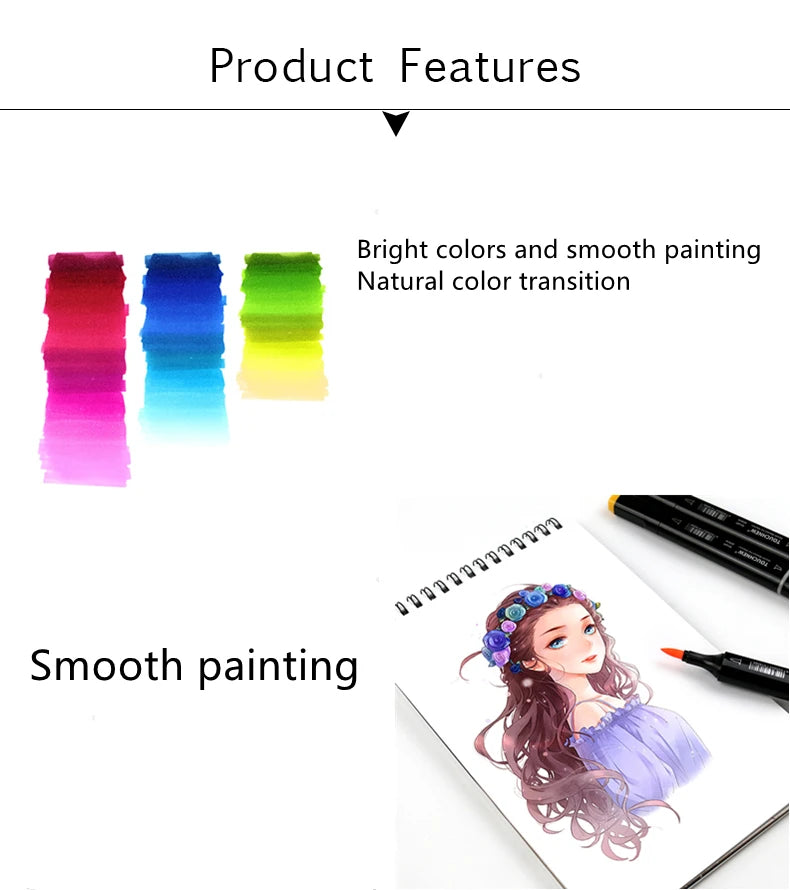 TOUCHNEW Marker 12/30/60/80/168 Colors Soft Brush Markers Pen