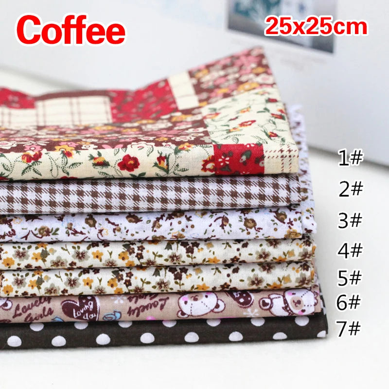 7Pcs/Set 25cmx25cm Square Cotton Fabric Printed For Patchwork