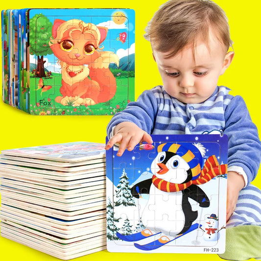 Wooden Cartoon Animal & Vehicle Jigsaw Puzzle
