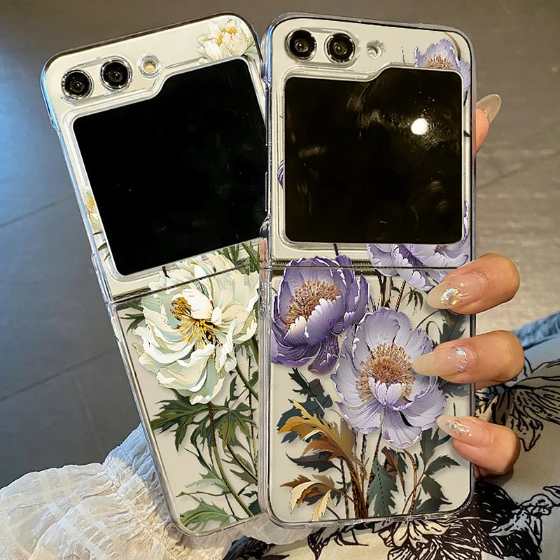 Purple Flower Phone Case For Samsung Galaxy Z Flip3 Flip4 Flip5 Flip6