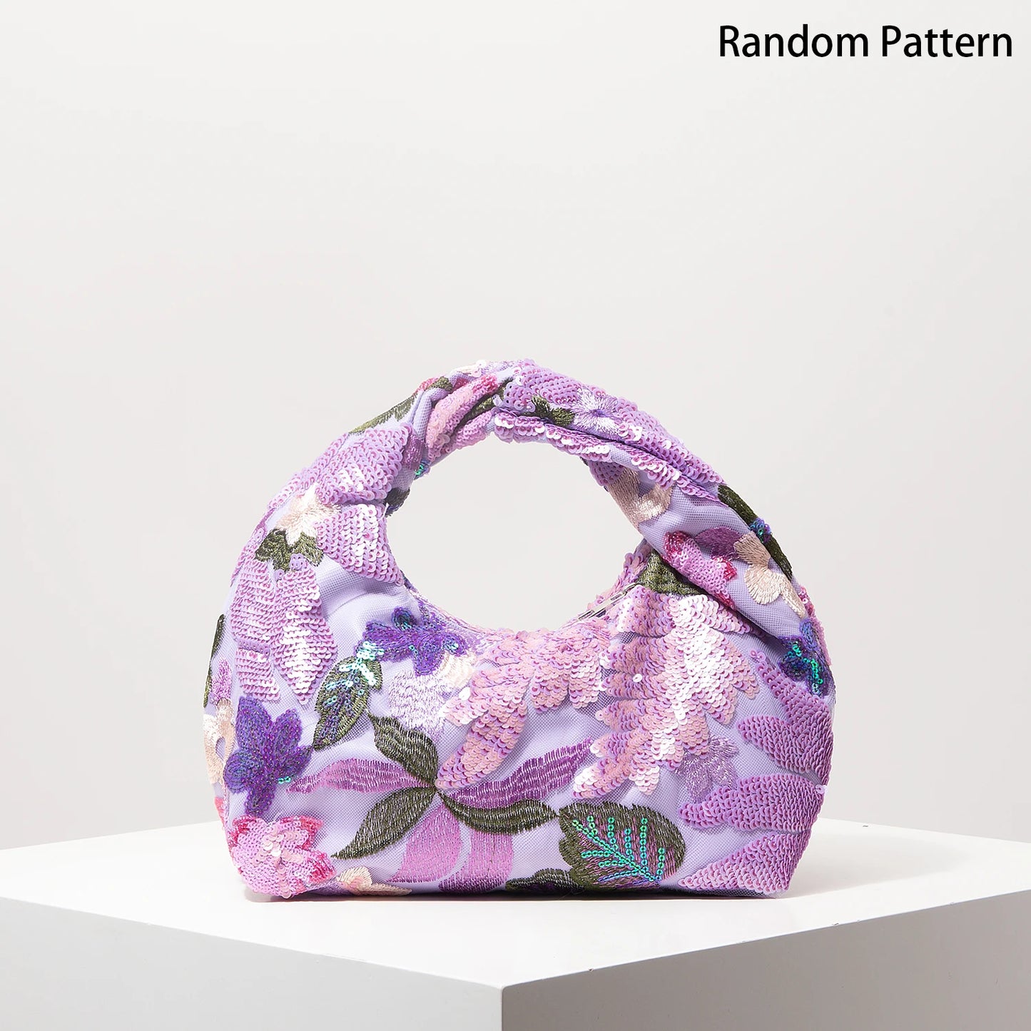 Floral Sequin Half-Moon Evening Bag