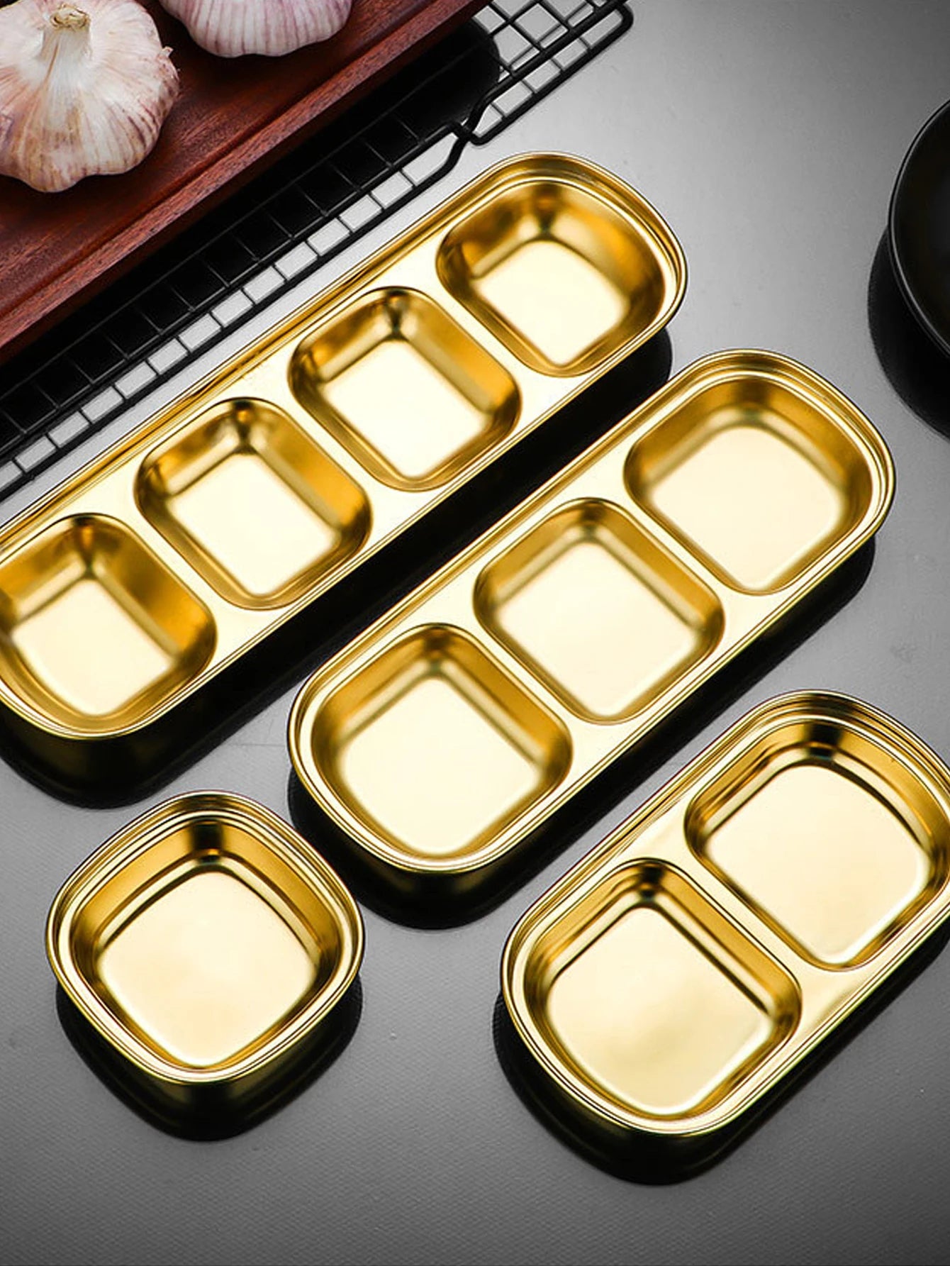 Stainless Steel Divided Condiment Serving Tray