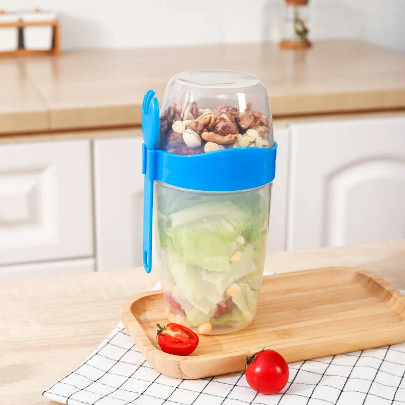 Portable Double-layer Lid with Spoon and Fork Lunch Cup