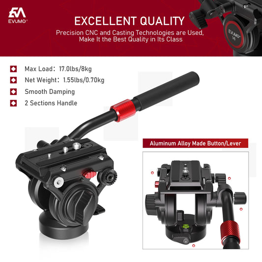 EVUMO V6 Fluid Video Tripod Head with Handle