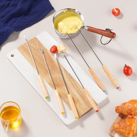 Stainless Steel Fondue Fork Set with Wooden Handles