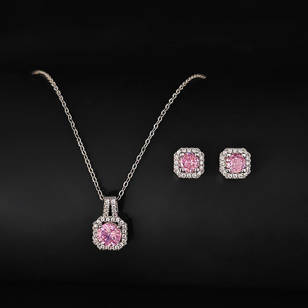 Pink Cubic Zirconia Necklace & Earring Set