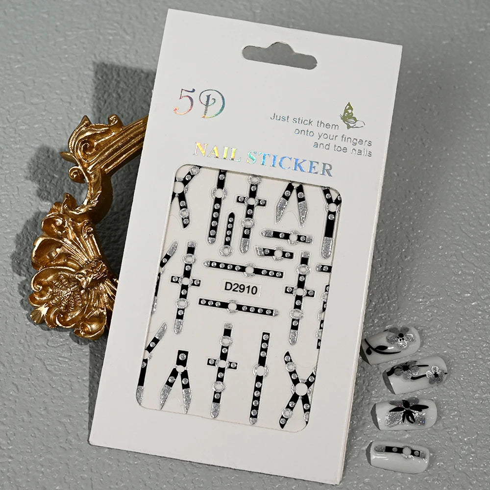 5D Glitter Floral Nail Art Stickers