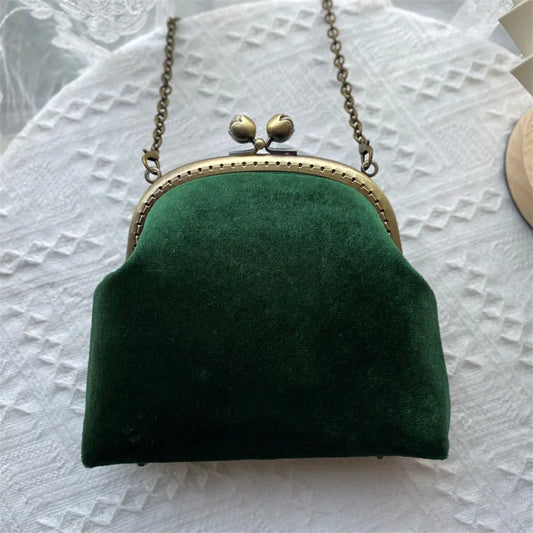 Vintage Green Velvet Pearl Clutch Bag