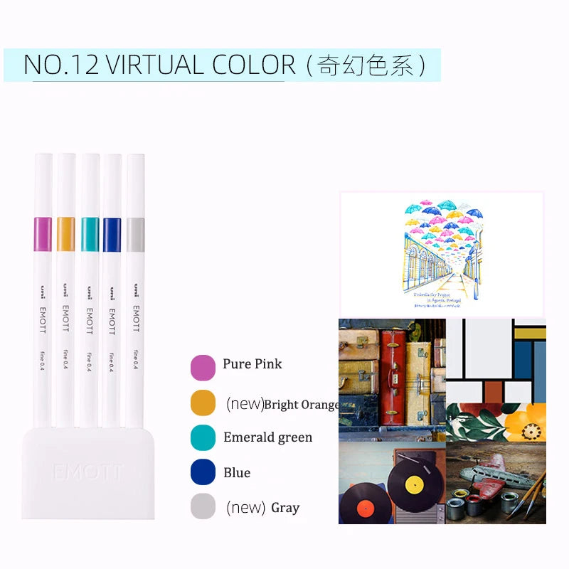 5pc Uni EMOTT Fiber Marker Pen water-based