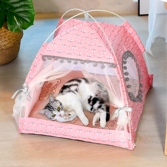 Semi-Enclosed Flower Pet Tent Bed