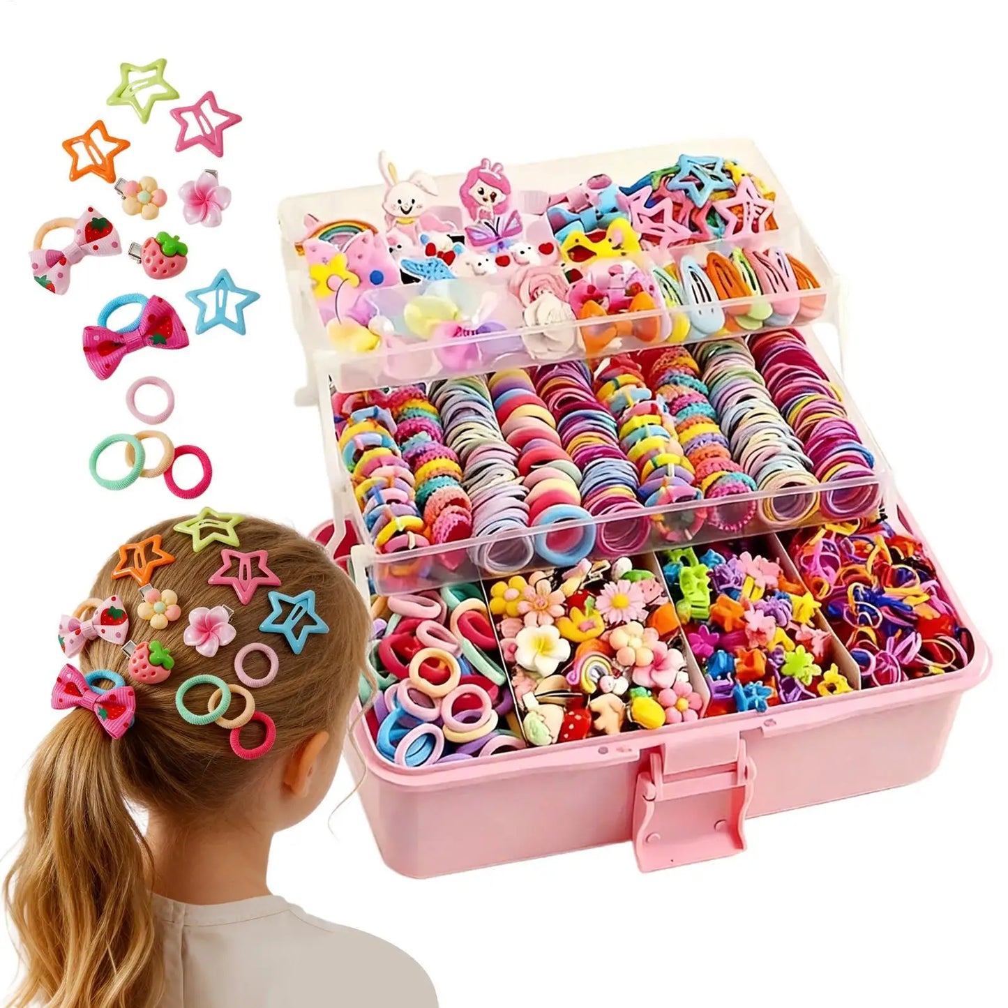 Girls Hair Accessories Set with Elastic Bands & Barrettes