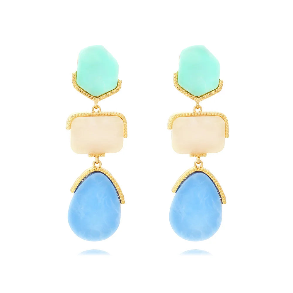 Long Geometric Style Drop Earrings