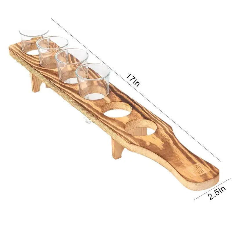 Wooden Tequila Glass Serving Tray Set