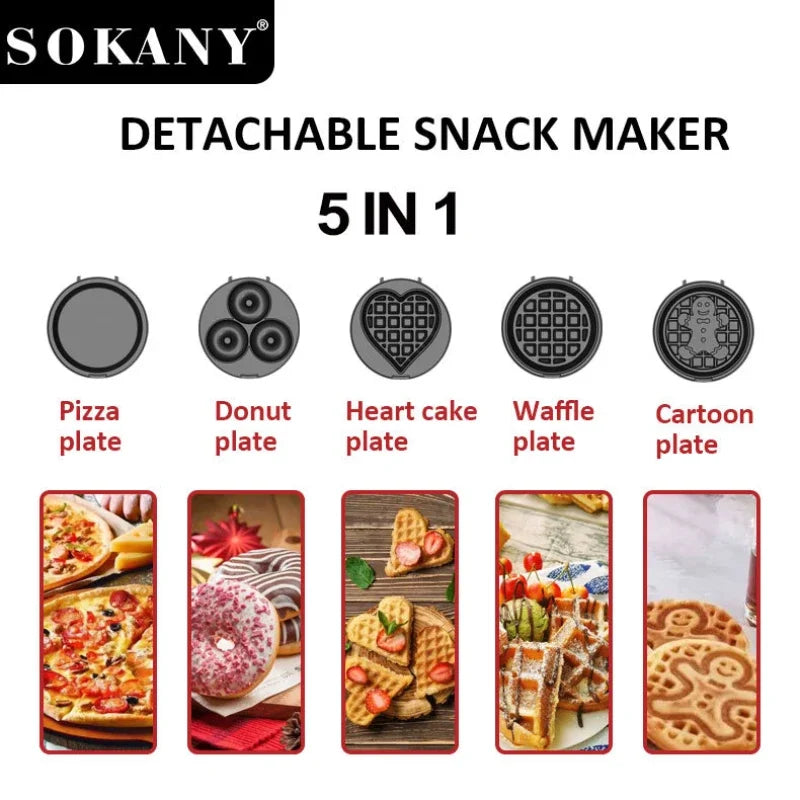 Houselin Mini Waffles Maker with 5 Removable Plates