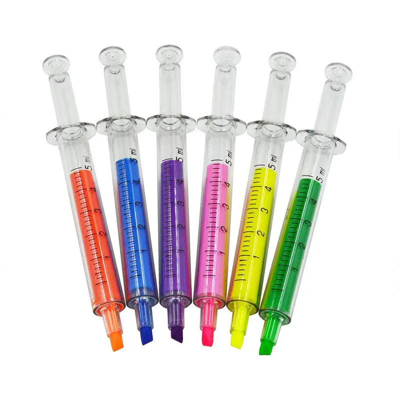 30Pcs 6 Colors Highlighters Syringe Shaped