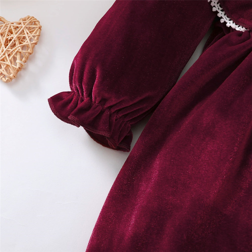 Baby Girl Long Sleeve Ruffle Satin Finish Dress