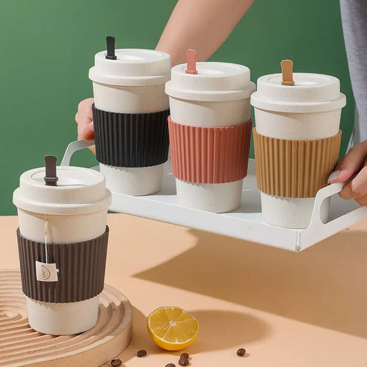 450ml Wheat Straw Reusable Coffee Cup with Lid