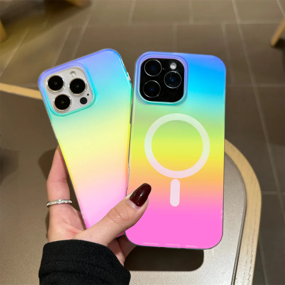 Laser Gradient Rainbow Magnetic Case For iPhone