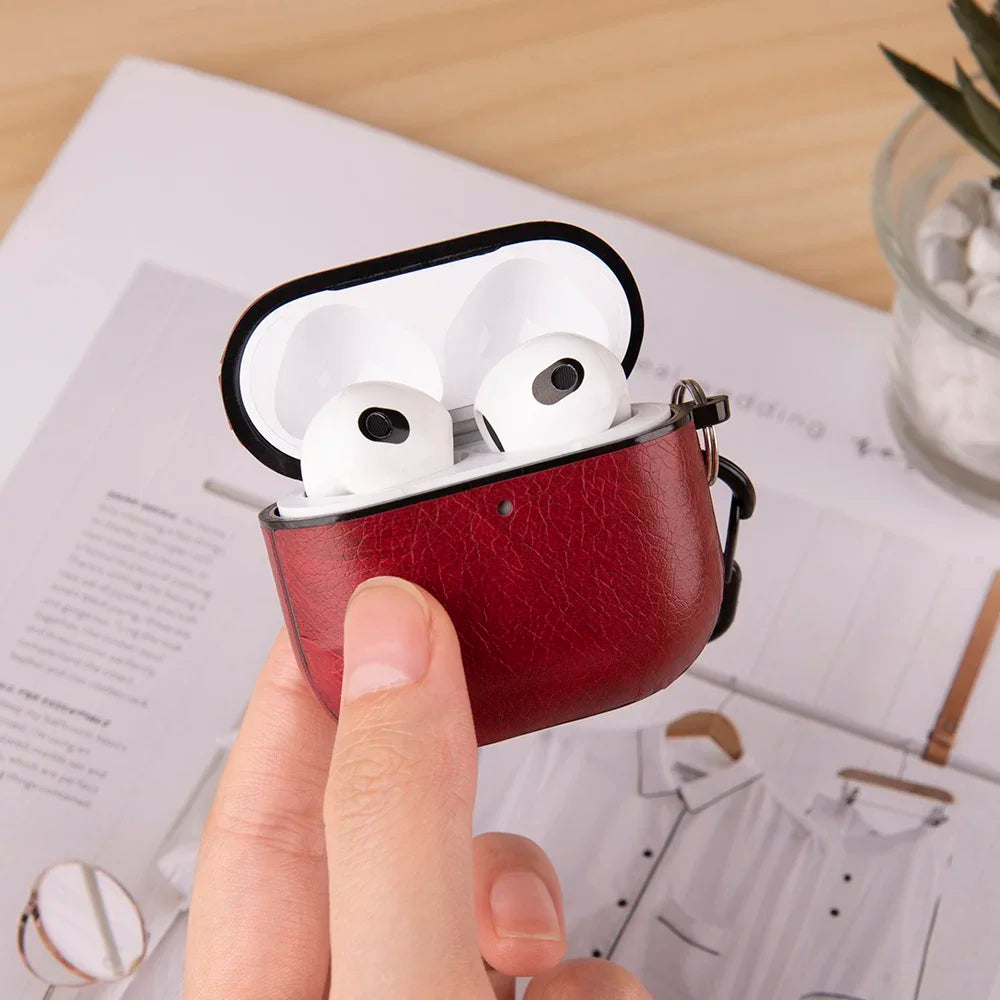 PU Leather Earphone Case For Apple AirPods With Keychain