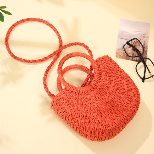 Handwoven Straw Rattan Crossbody Beach Bag