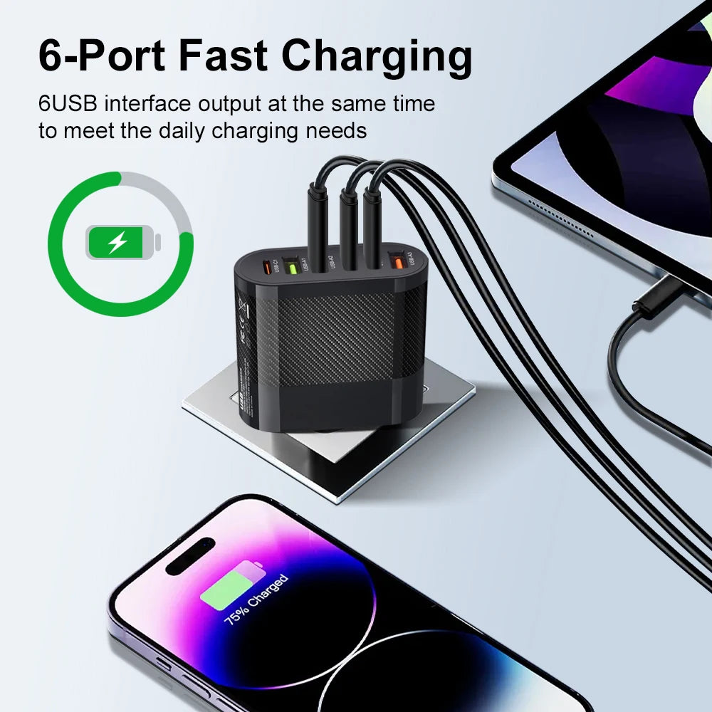 Fast Charging 65W Type C PD QC3.0 Phone Adapter For iPhone Xiaomi Huawei Samsung