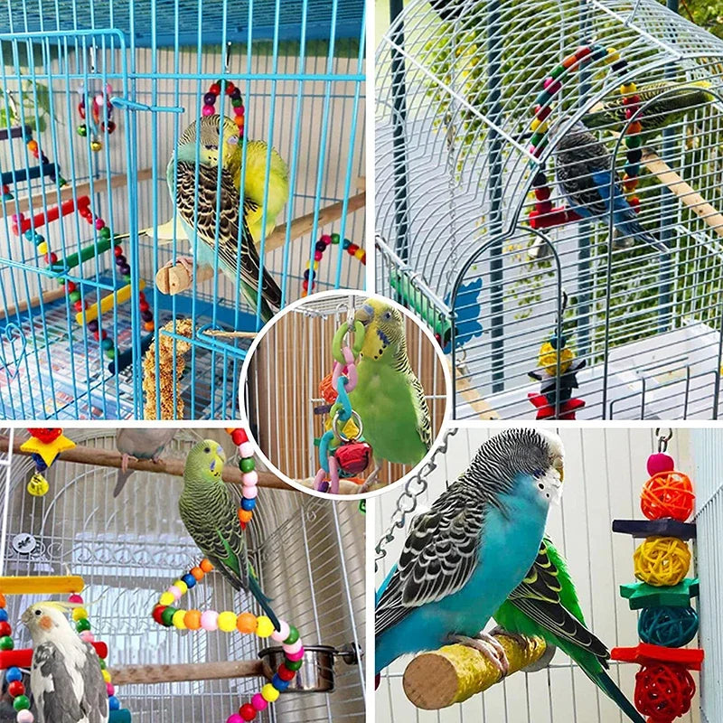 Wooden Parrot Toy Set for Bird Cages