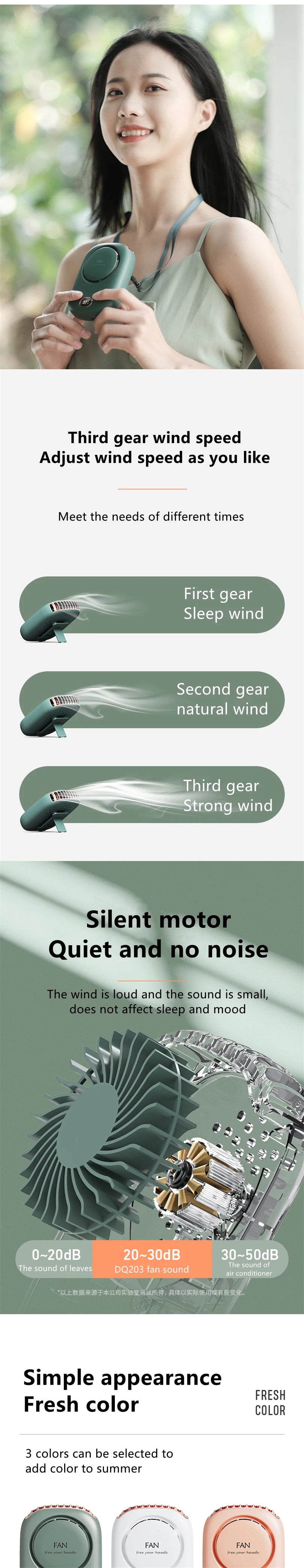 Wearable Personal 3 Speed USB Portable Fan