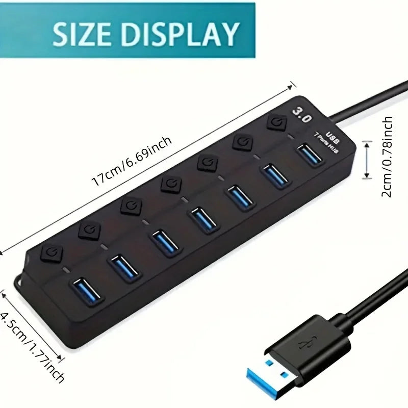 4/7-Port USB 3.0 Hub with LED Switch Power Adapter