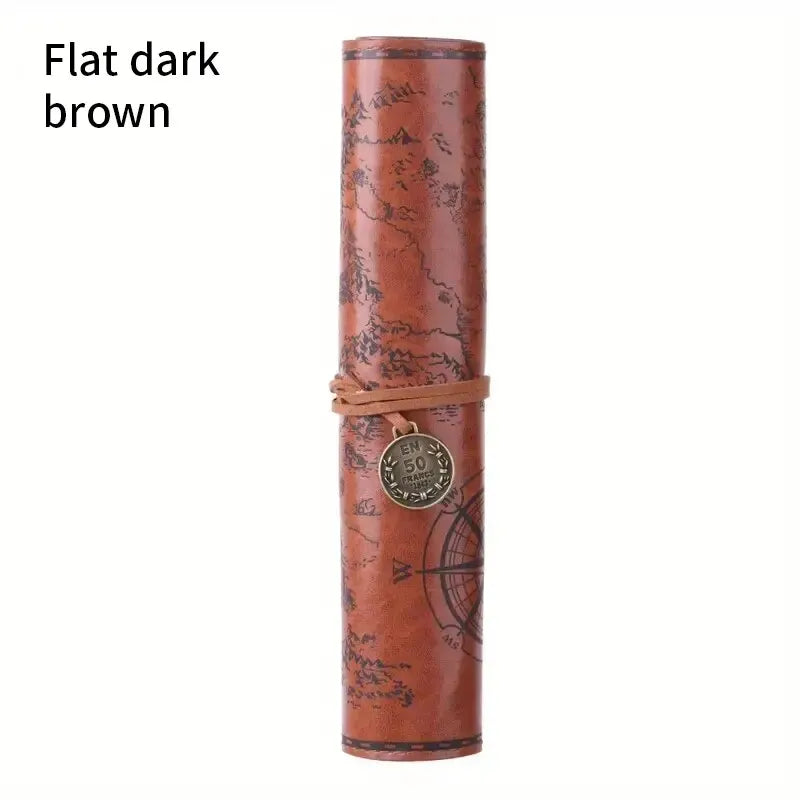 Vintage Leather Roll-Up Pencil Case