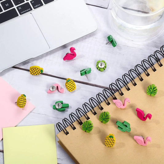 Decorative Wooden Flamingo & Cactus Push Pins