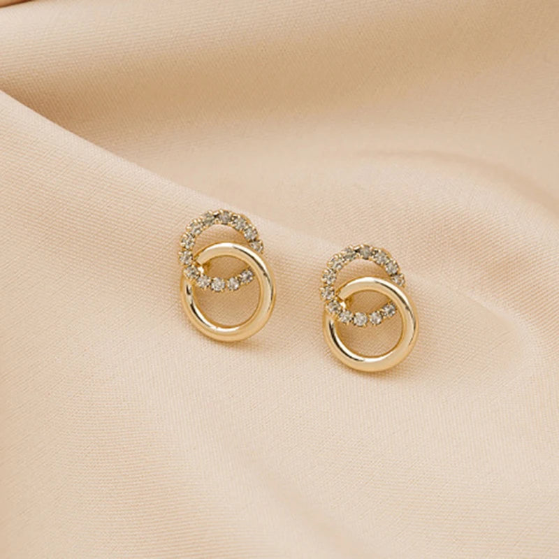 Gold Color Double Hoop Geometric Stud Earrings