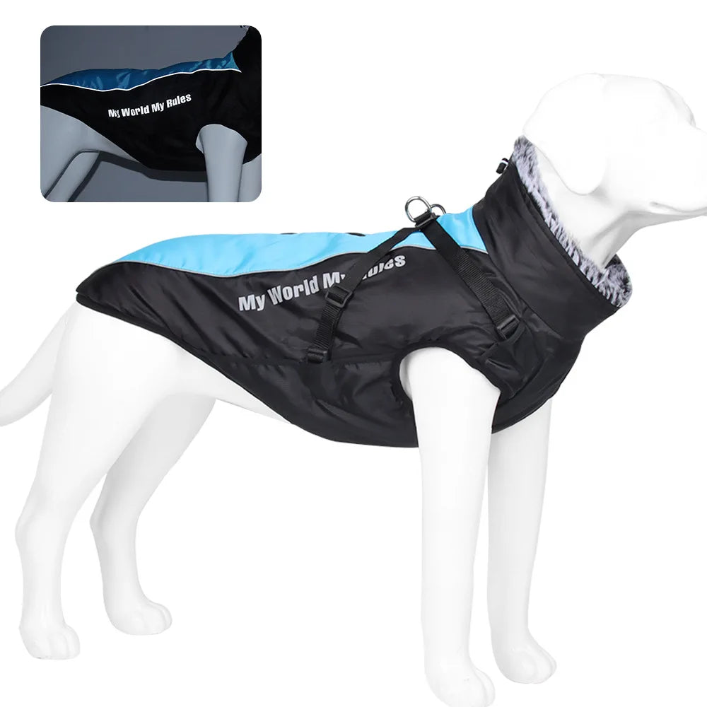 Reflective Winter Dog Coat with Faux Fur Collar for Large Dogs