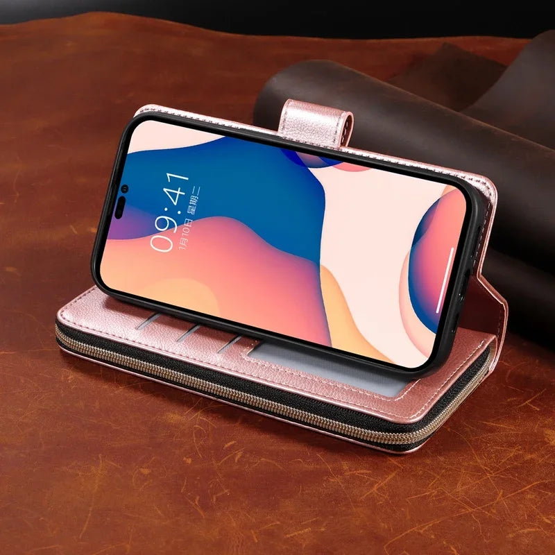 9 Card Slots Leather Case Cover for iPhone