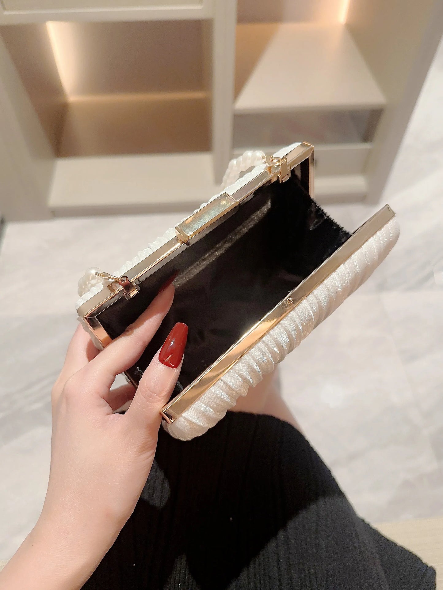Pleated Design Satin Evening Clutch Bag